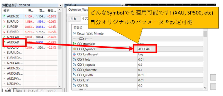Metatrader EA “Octonion Wave” symbol   settings